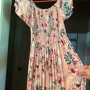 Band of Gypsies Floral High Low Dress - Pink and Green